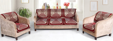 Nendle Velvet Fabric Sofa Cover Set of 5 Seater (Maroon, 6 Pieces)